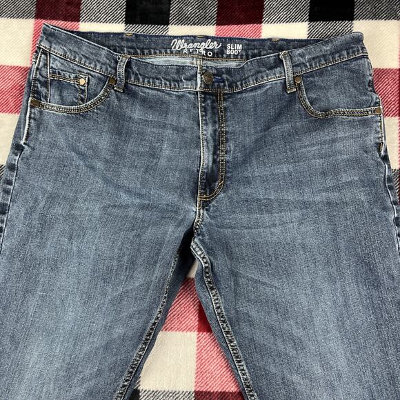 Wrangler‎ Retro Jeans Mens 40x34(32”) Slim Boot Medium Wash Denim Western Cowboy - Picture 2 of 11